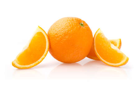 Orange and Slices Isolated on White Backgroundの写真素材