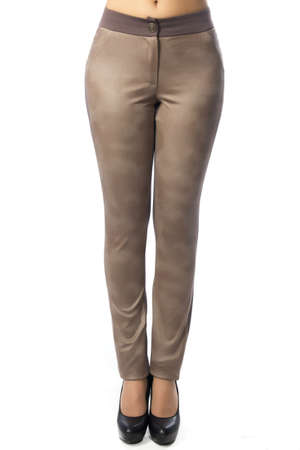 kind of pants on a woman on a white backgroundの写真素材