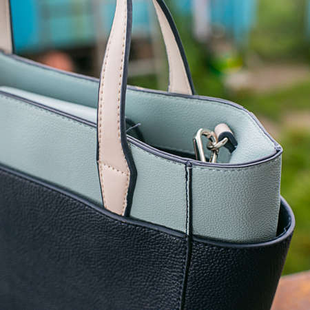 blue women bag isolated on white backgroundの写真素材
