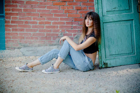 girl model nature posing in different clothesの写真素材