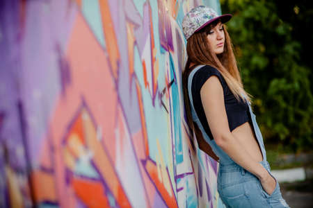 girl model nature posing in different clothesの写真素材