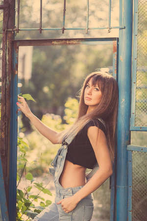 girl model nature posing in different clothesの写真素材