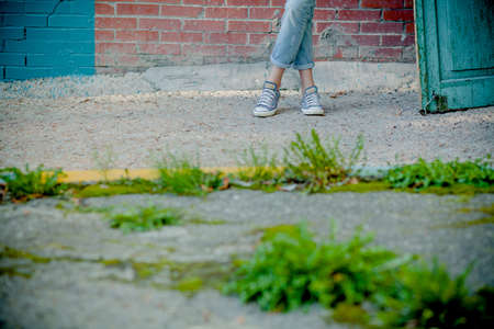 girl model nature posing in different clothesの写真素材