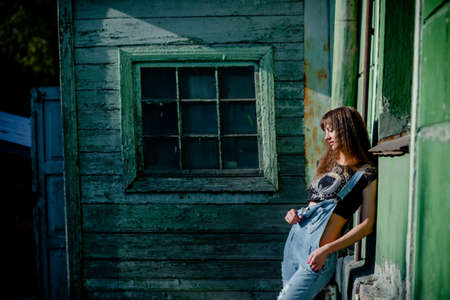 girl model nature posing in different clothesの写真素材