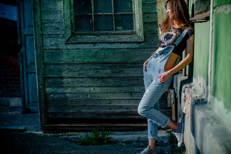 girl model nature posing in different clothesの写真素材