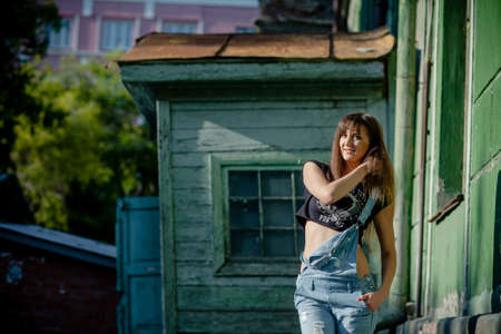 girl model nature posing in different clothesの写真素材