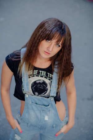 girl model nature posing in different clothesの写真素材