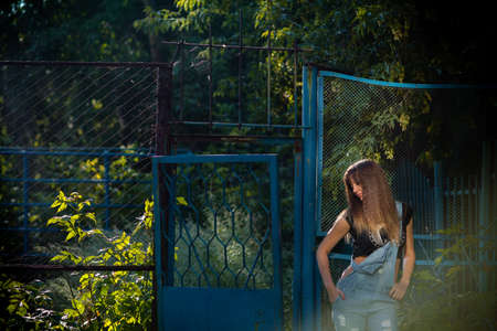 girl model nature posing in different clothesの写真素材