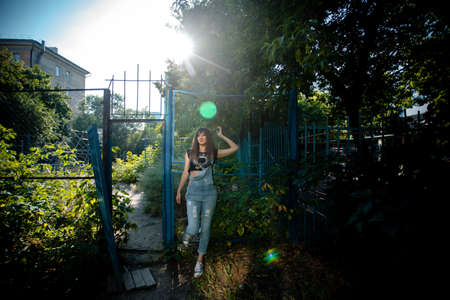 girl model nature posing in different clothesの写真素材