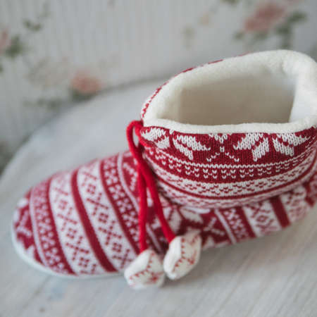 Christmas slippers with patternの写真素材