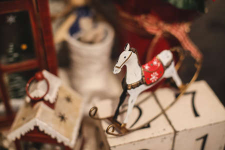 Interior Christmas home decoration on the table.