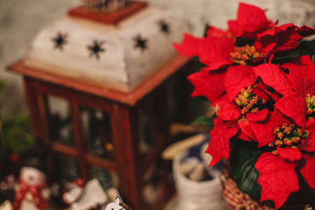 Interior Christmas home decoration on the table.の写真素材