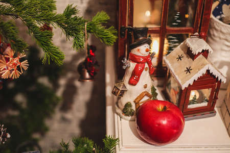 Interior Christmas home decoration on the table.の写真素材
