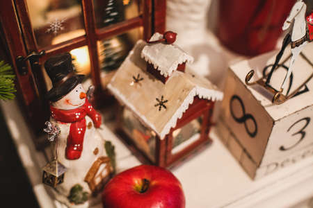 Interior Christmas home decoration on the table.の写真素材