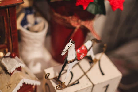 Interior Christmas home decoration on the table.の写真素材