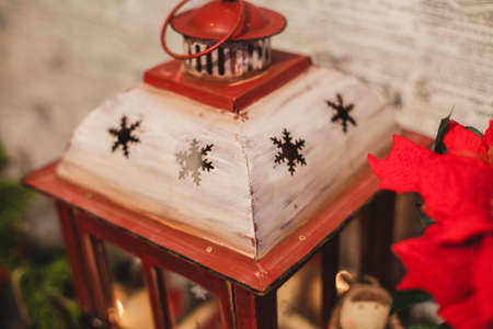Interior Christmas home decoration on the table.の写真素材