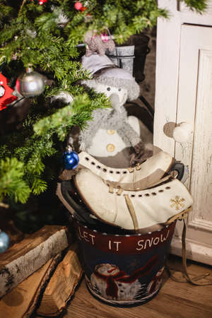 Bedroom decorated in Christmas style.holidayの写真素材