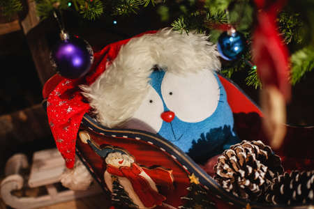 Decorated Christmas tree on  blurred, sparkling and fairy backgroundの写真素材