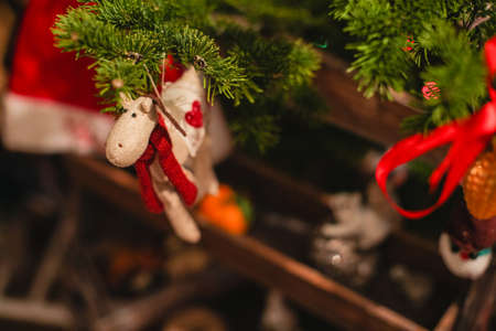 Decorated Christmas tree on  blurred, sparkling and fairy backgroundの写真素材
