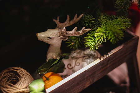 Decorated Christmas tree on  blurred, sparkling and fairy backgroundの写真素材