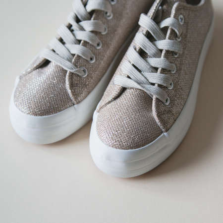Shoes with laces on a white backgroundの写真素材