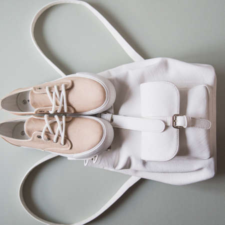 various women's accessories on wooden backgroundの写真素材