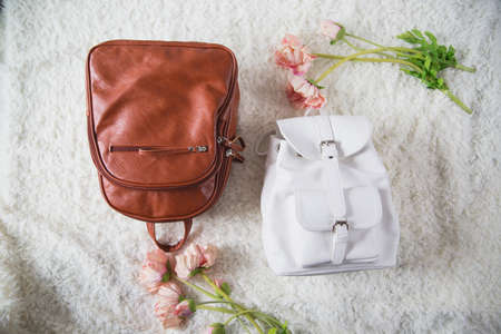 various women's accessories on wooden backgroundの写真素材