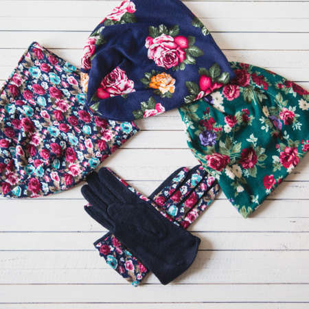 women's accessories on a dark wooden background