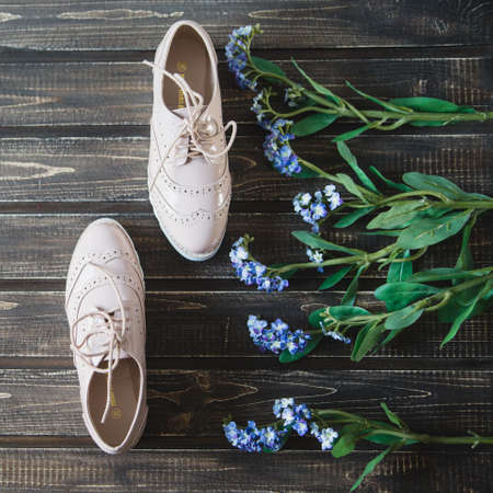 women's accessories on wooden backgroundの写真素材