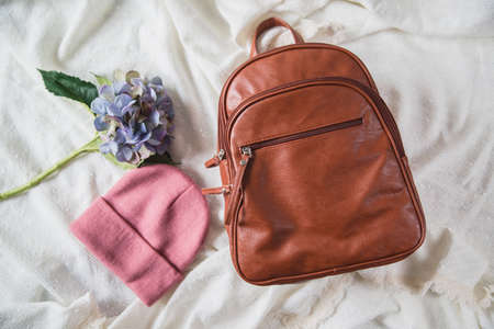 various women's accessories on wooden backgroundの写真素材