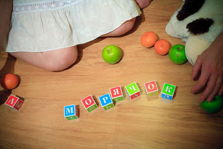 Pregnancy and beautiful cubes that are on the backgroundの写真素材