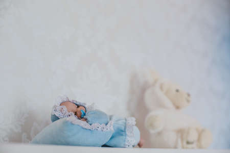 Crib and soft baby toys at children's room. Toys are officially property released.