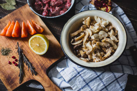 ingredients for cooking in rustic styleの写真素材