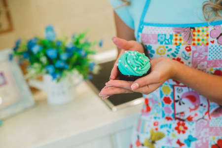 chef cook pastries in the kitchenの写真素材