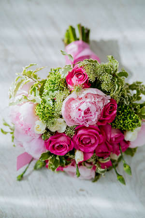 Wonderful luxury wedding bouquet of different flowersの写真素材