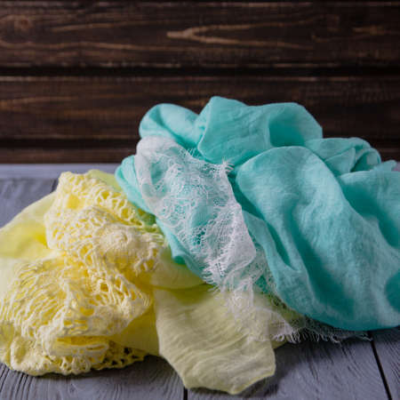 various women's accessories on wooden backgroundの写真素材