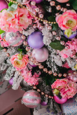 Decorating Christmas tree close up, use for Christmas and New years celebration backgroundの写真素材