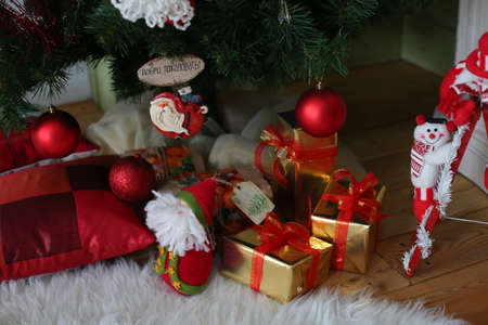 Christmas room interior decorations in studioの写真素材