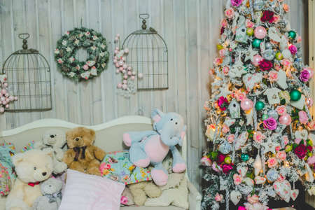 Christmas room interior decorations in studioの写真素材