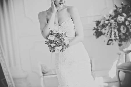 fashion bride model jewelry and beauty girl face, gorgeous beauty bride, isolated , studio, seriesの写真素材