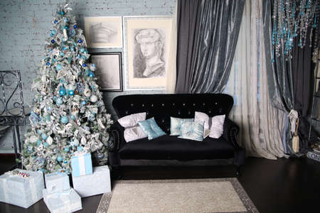 Christmas room interior decorations in studioの写真素材