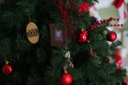 Decorating Christmas tree close up, use for Christmas and New years celebration backgroundの写真素材