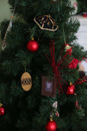 Decorating Christmas tree close up, use for Christmas and New years celebration background