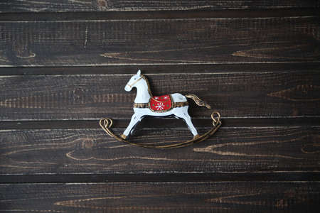 Christmas decorations on wooden dark backgroundの写真素材