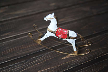 Christmas decorations on wooden dark backgroundの写真素材