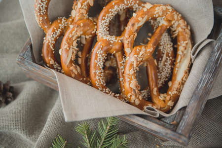 savory mini pretzels in the traditional looped knot shapeの写真素材
