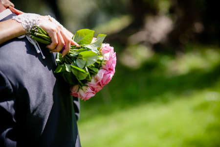 closeup shot of newlyweds handsの写真素材