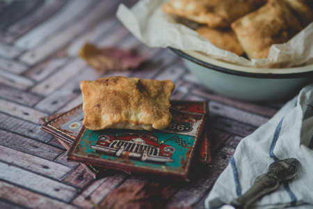 Crispy patties of puff pastry closeup rusticの写真素材