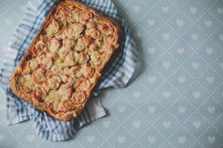 Home made artisan veggie pizza pie with onions peppersの写真素材