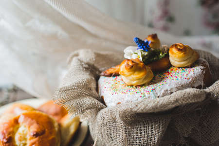 Easter food, Easter cakes, pies and eggsの写真素材